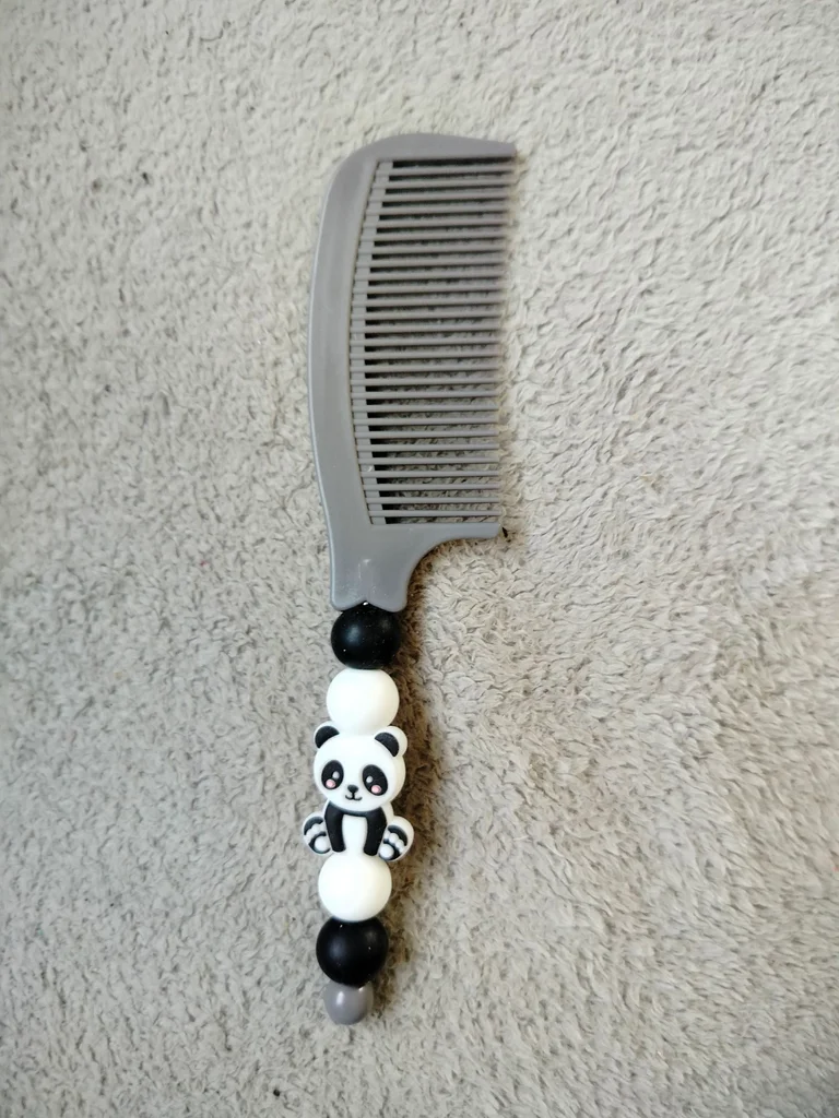 Peigne bébé panda perles silicone noir blanc coiffure enfant